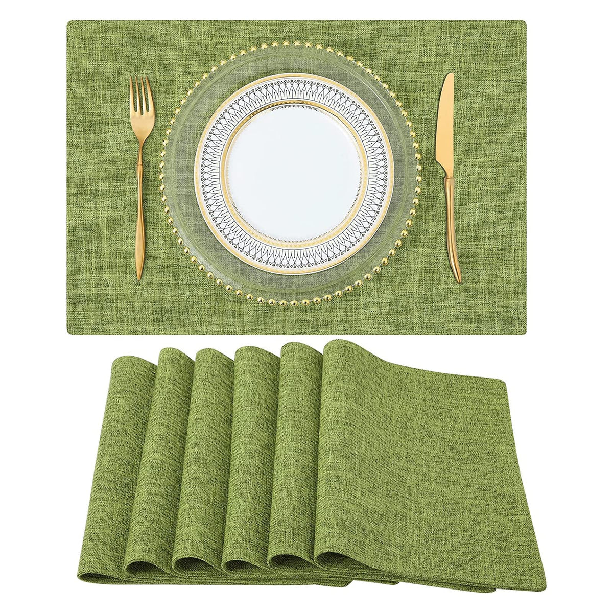 homing Faux Cotton Linen Placemats Set of 6, Cloth Dining Table Mats