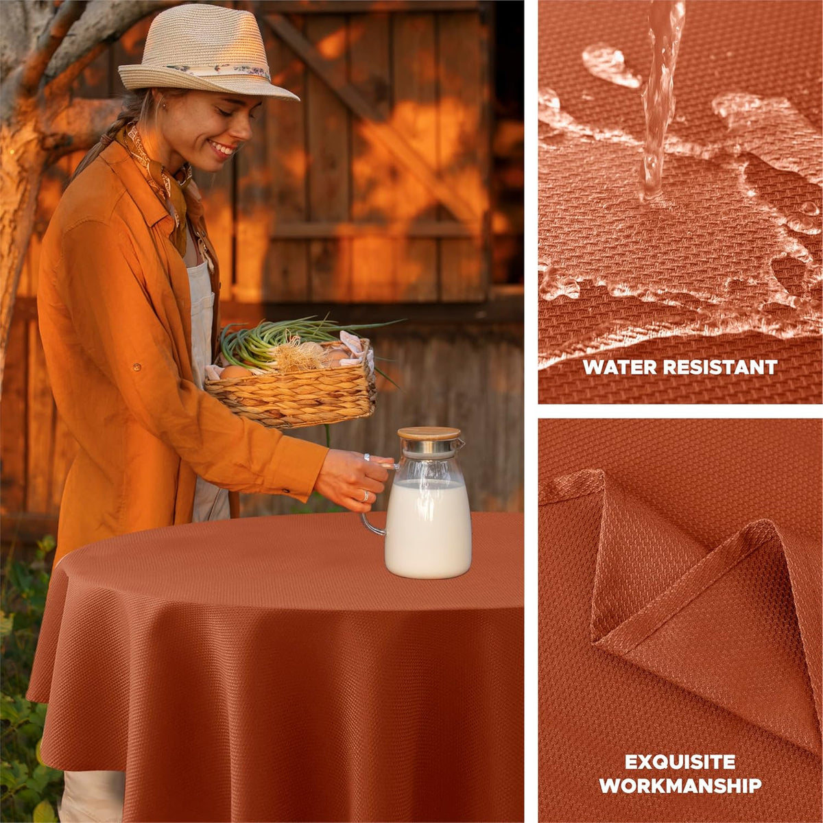 Fall Round Tablecloth 70"-Thanksgiving Autumn Fabric Textured Table Cloths