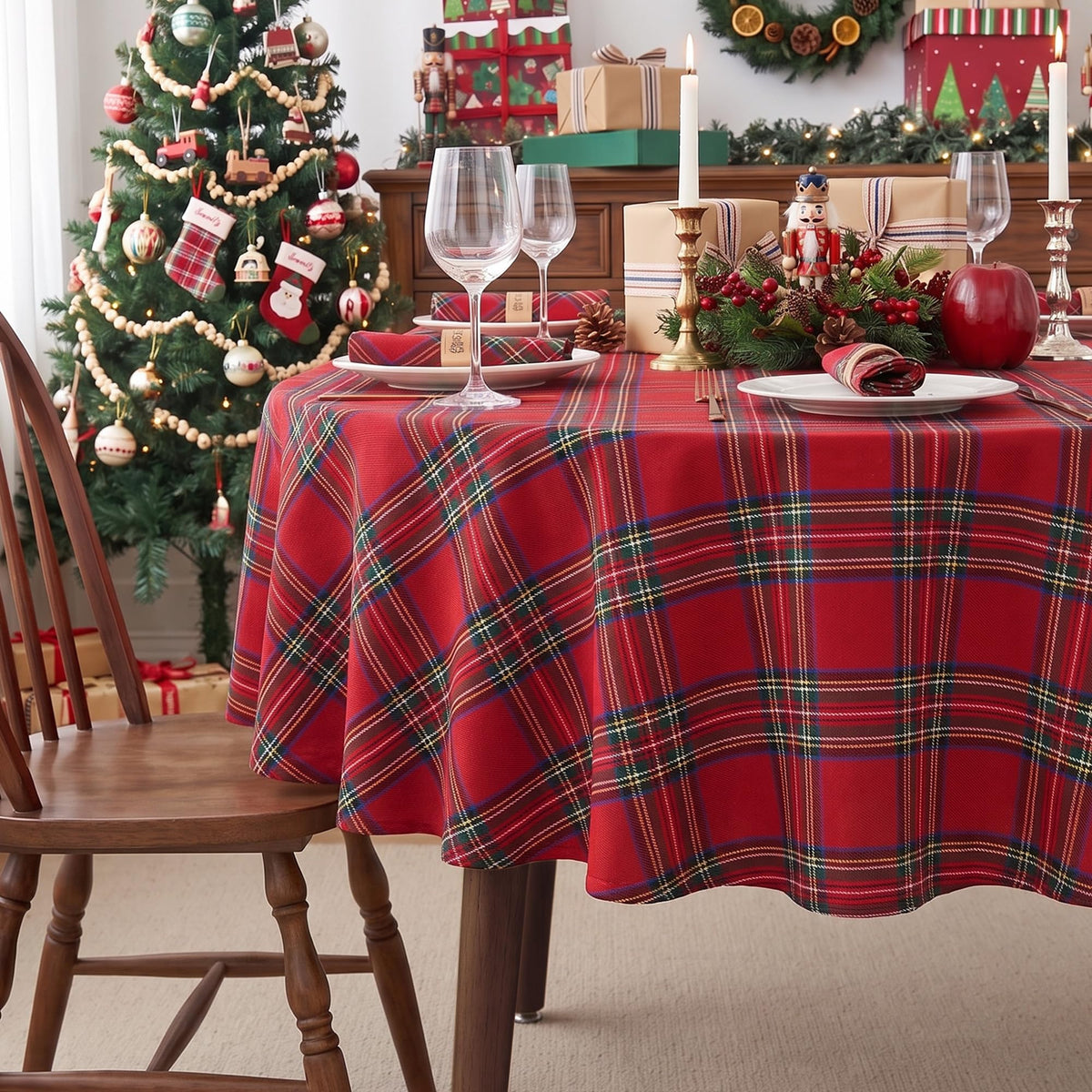 Fall & Thanksgiving Tablecloth Rectangle, Tartan Plaid, 60x102 in