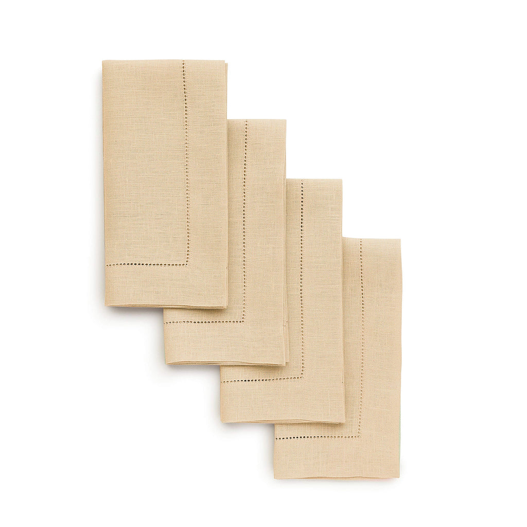 Solino Home 100% Pure Linen Placemats Green Hemstitch, 14 x 19 in, Set of 4
