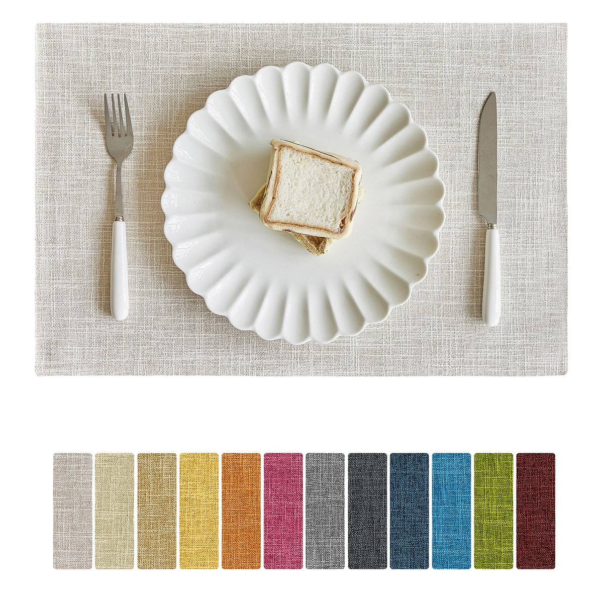 Softalker Faux Linen Cloth Placemats Set of 6-12 x 18 Inch, Red