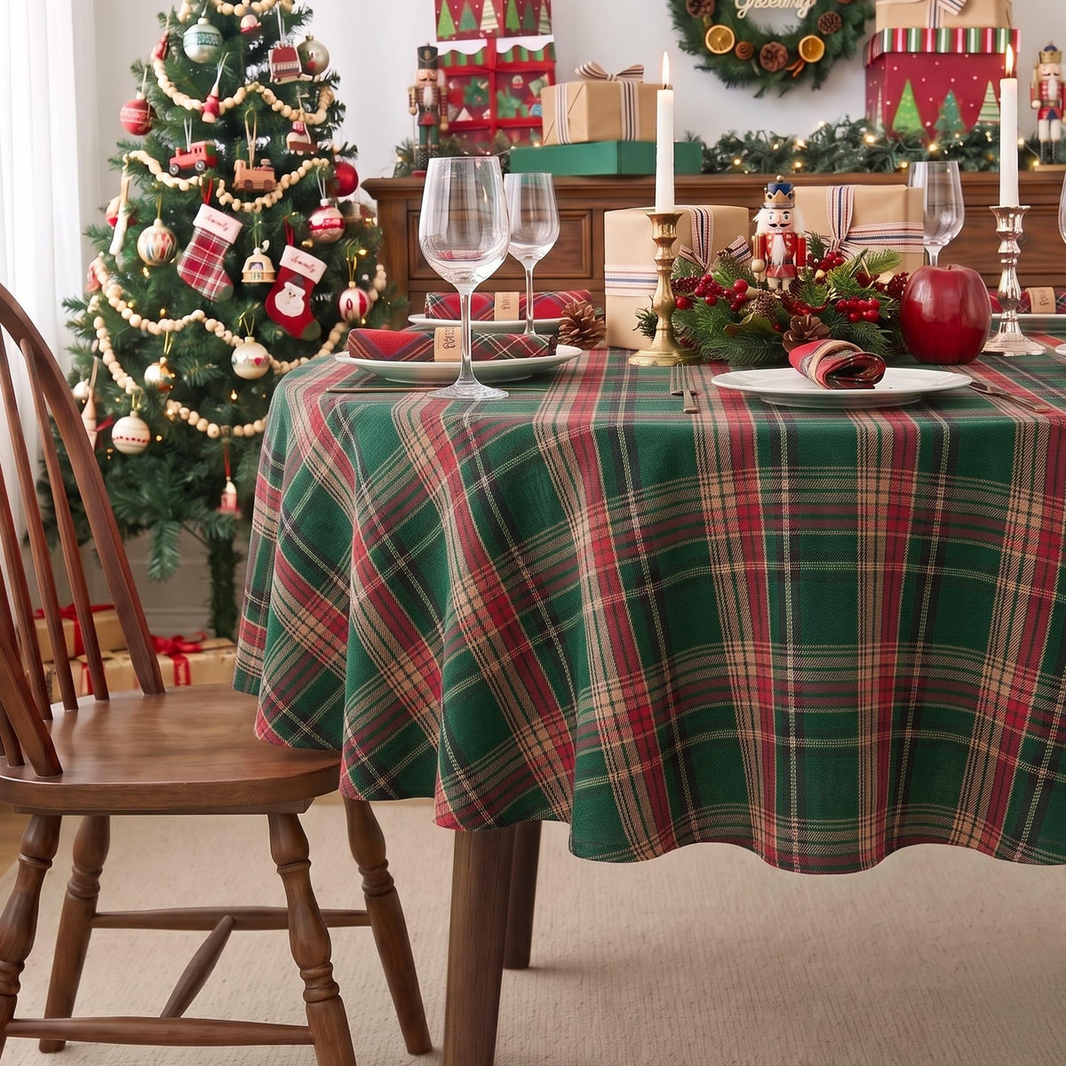 Fall & Thanksgiving Tablecloth Rectangle, Tartan Plaid, 60x102 in