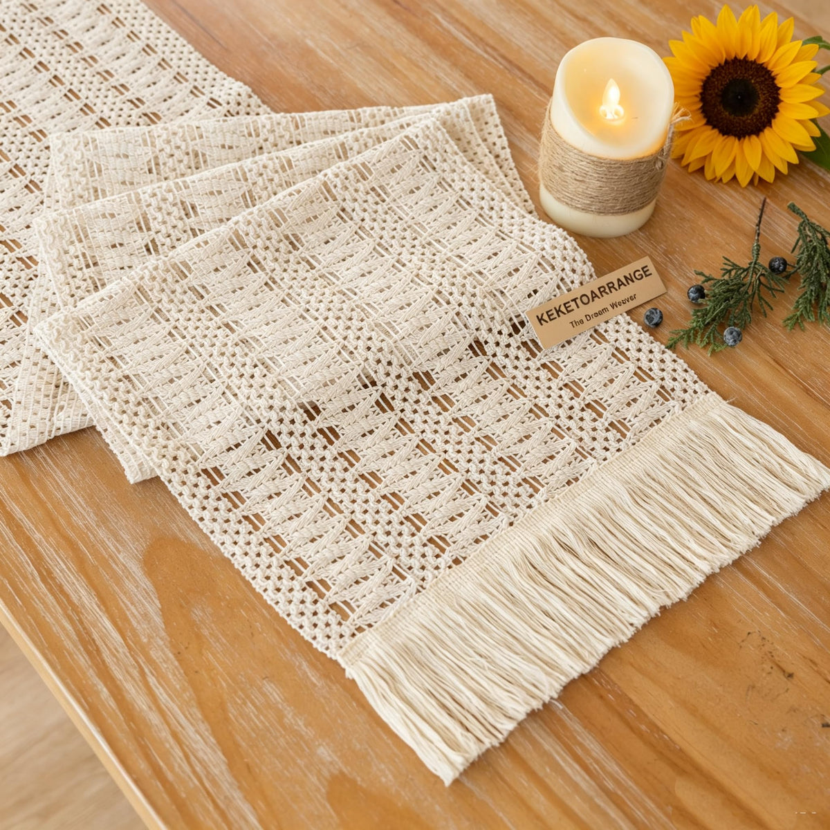 Fall Thanksgiving Boho Macrame Table Runner 12x72 Inch