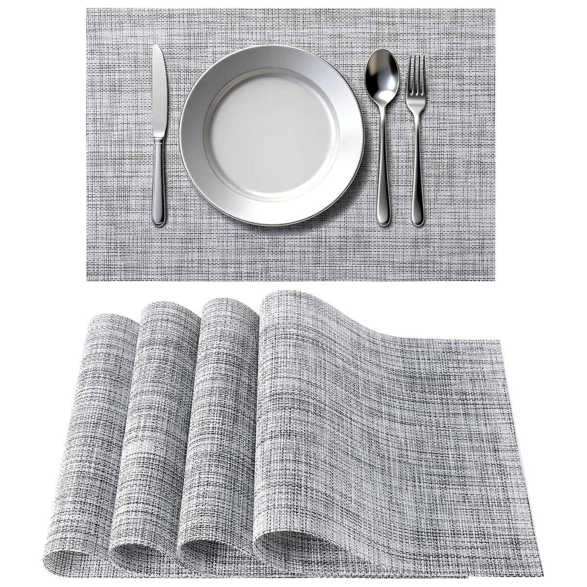 Timeet Placemats Set of 6, Heat Resistant Non-Slip Place Mats, Durable Washable PVC Vinyl Woven Table Mats, Linen Textured Table Placemats for Dining Kitchen Resistant Easy to Clean(Brown)