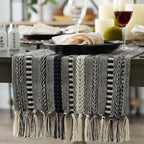 DII Braided Stripe Table Runner, 15x72 with 2.5" Fringe, Black