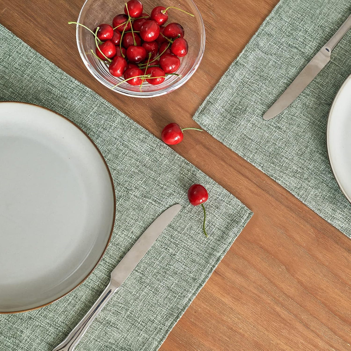 JINCHAN Linen Textured Placemats Set of 4 Farmhouse 13x19 Heathered Green