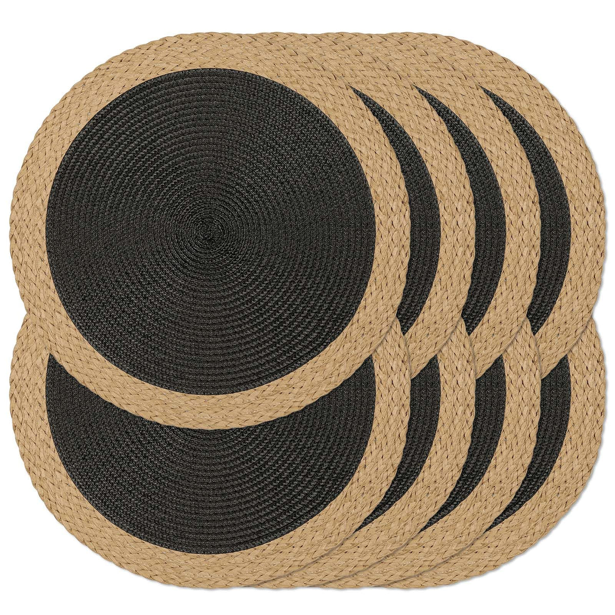 Round Placemats Set of 4, Woven Table Mats, Thin Edge, Green