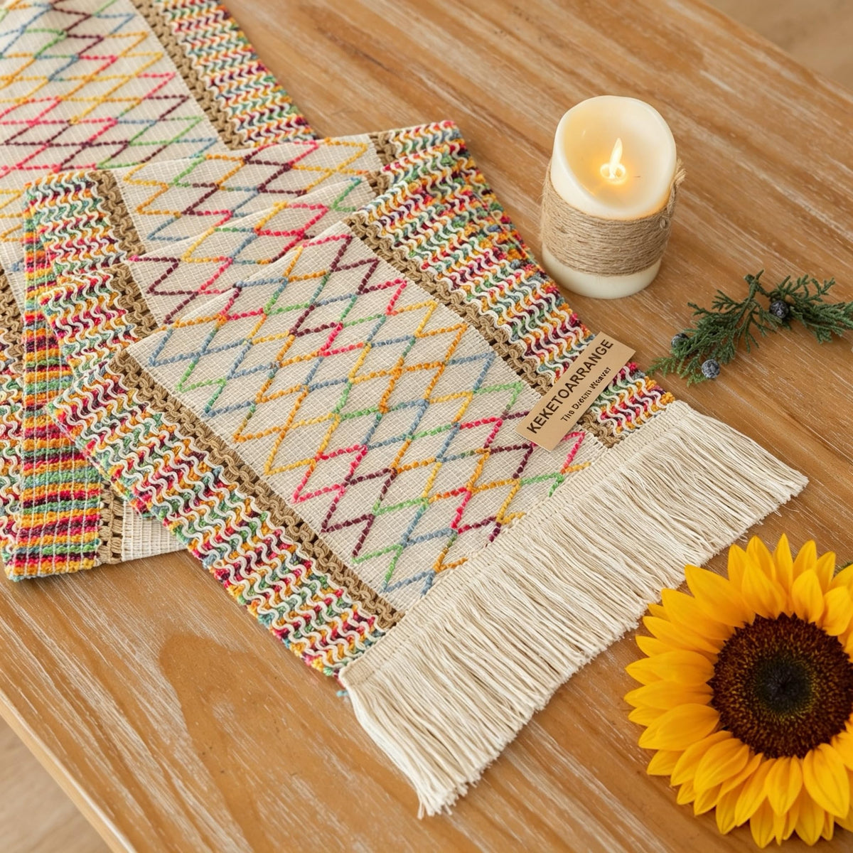 Fall Thanksgiving Boho Macrame Table Runner 12x72 Inch