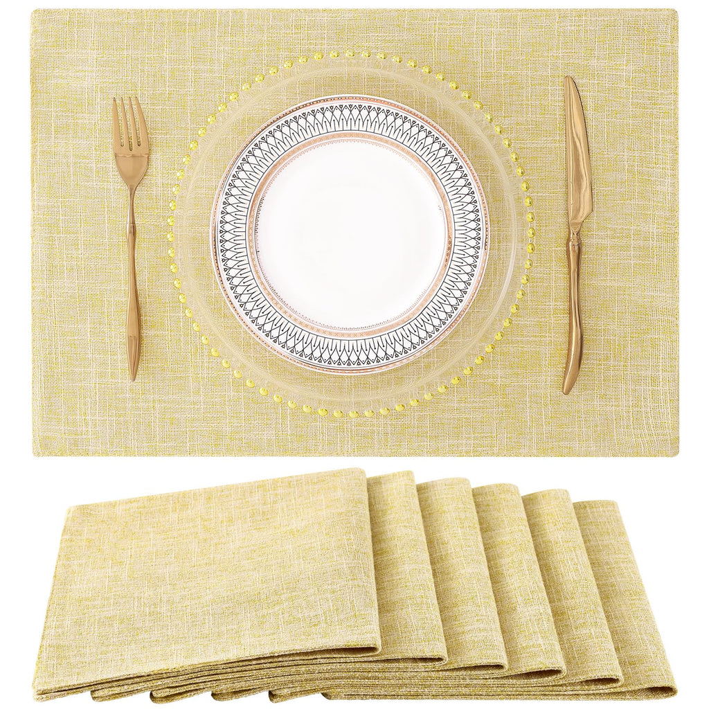homing Faux Cotton Linen Placemats Set of 6, Cloth Dining Table Mats