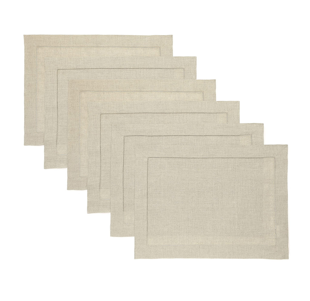 Solino Home 100% Pure Linen Placemats Green Hemstitch, 14 x 19 in, Set of 4