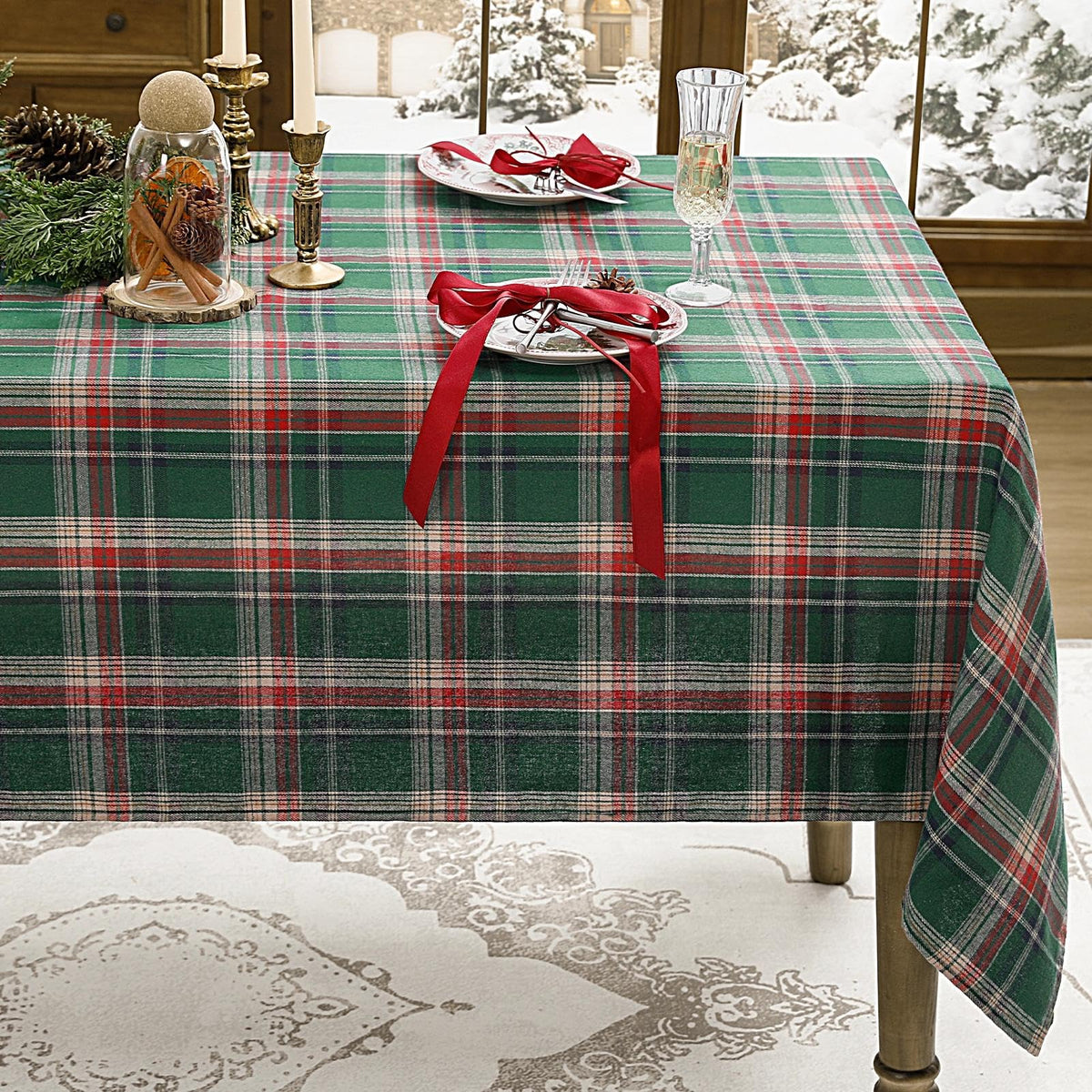 Romanstile Fall Checkered Tablecloth Rectangle, 54 x 80 Inch, Brown