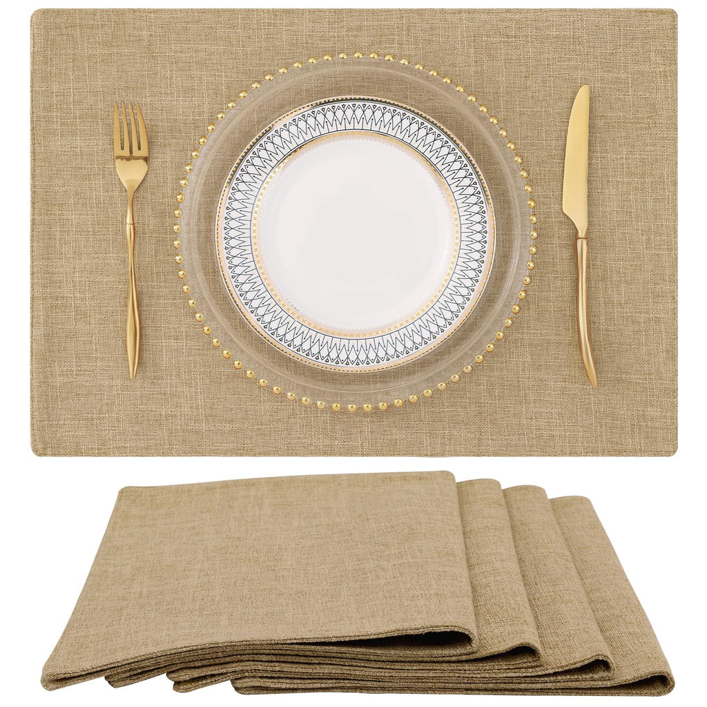 homing Faux Cotton Linen Placemats Set of 6, Cloth Dining Table Mats