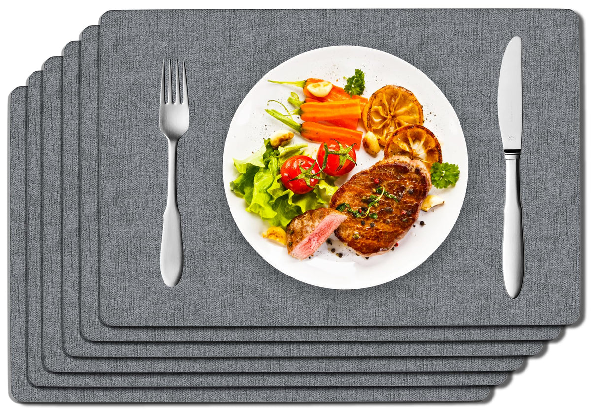 DOLOPL Placemats Set of 6, Reversible Faux Leather Place Mats, Beige