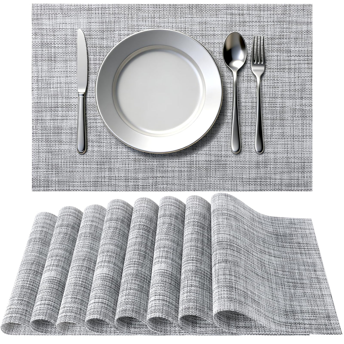 Timeet Placemats Set of 6, Heat Resistant Non-Slip Place Mats, Durable Washable PVC Vinyl Woven Table Mats, Linen Textured Table Placemats for Dining Kitchen Resistant Easy to Clean(Brown)