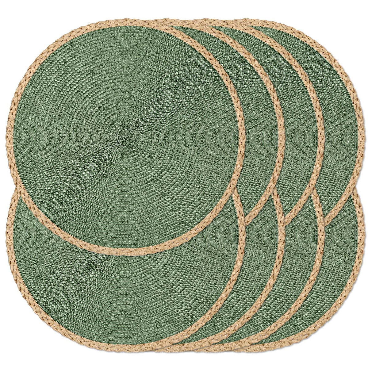 Round Placemats Set of 4, Woven Table Mats, Thin Edge, Green