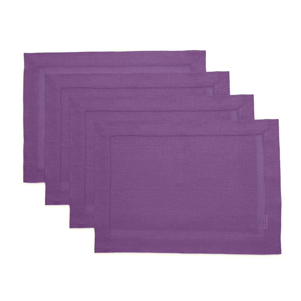 Solino Home 100% Pure Linen Placemats Green Hemstitch, 14 x 19 in, Set of 4
