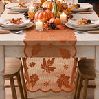 Artoid Mode Lace Jacquard Maple Leaf Fall Table Runner 13x72 Inch