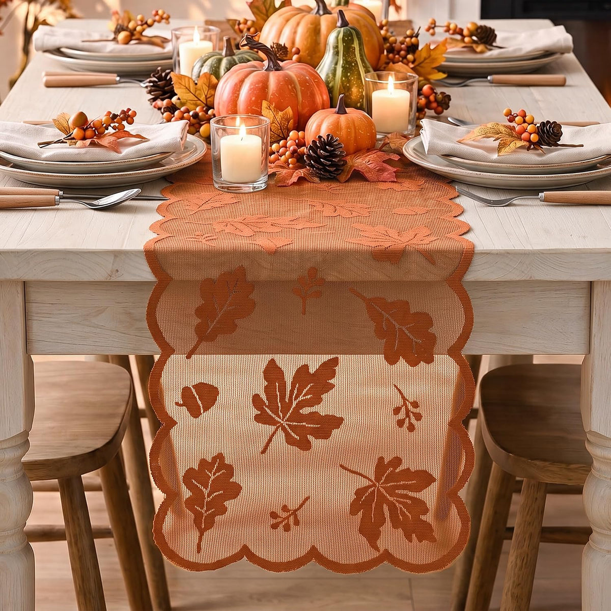 Artoid Mode Lace Jacquard Maple Leaf Fall Table Runner 13x72 Inch