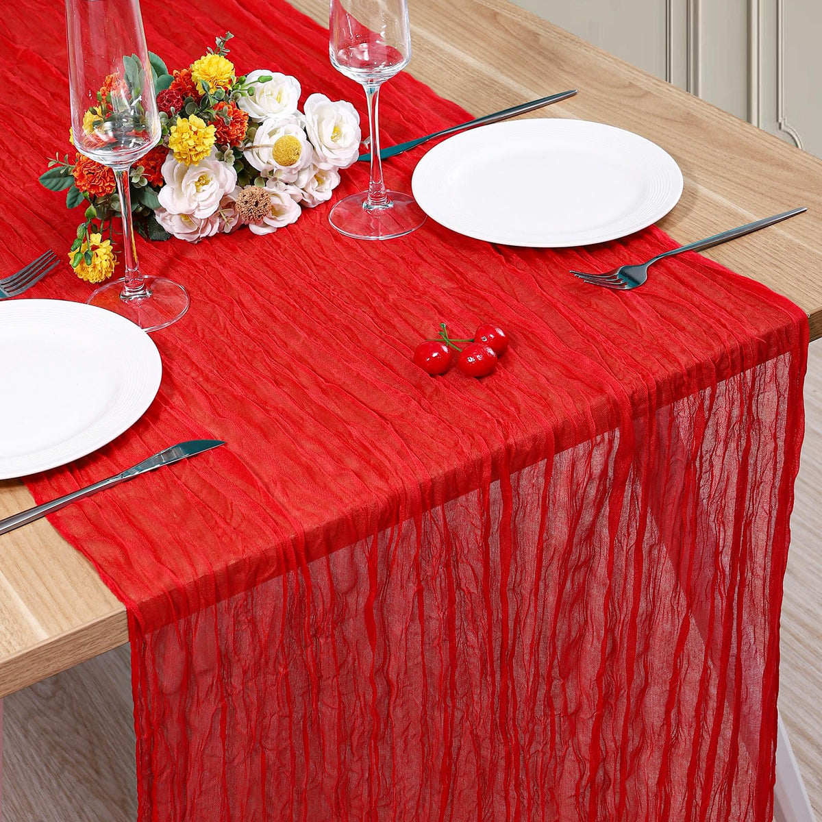 12 Pack Cheesecloth Table Runner, Runner Gauze Boho Wedding Decor Romantic Table Runner for Wedding Birthday Party(35" x 118") (Terracotta)