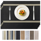Brown Placemats Set of 4, Rustic Washable PVC Vinyl Woven for Dining Table, Stain Resistant Flat Pack No Curled Edges, Heat Resistant Non Slip, 17 x 12 Inch