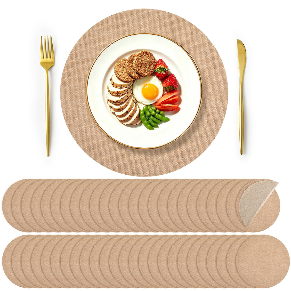 50 Pieces 11.8 Inch Burlap Round Placemats,Reusable Rustic Jute Table Mats