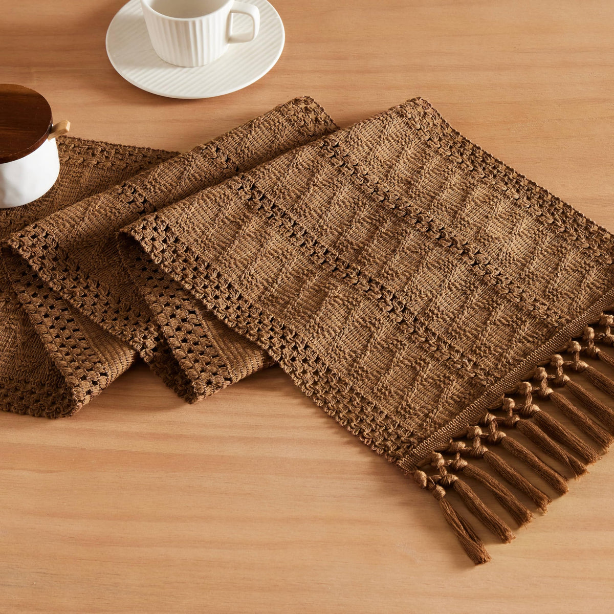 ZeeMart Macrame Style Boho Table Runner, 12x72 Inch Ivory