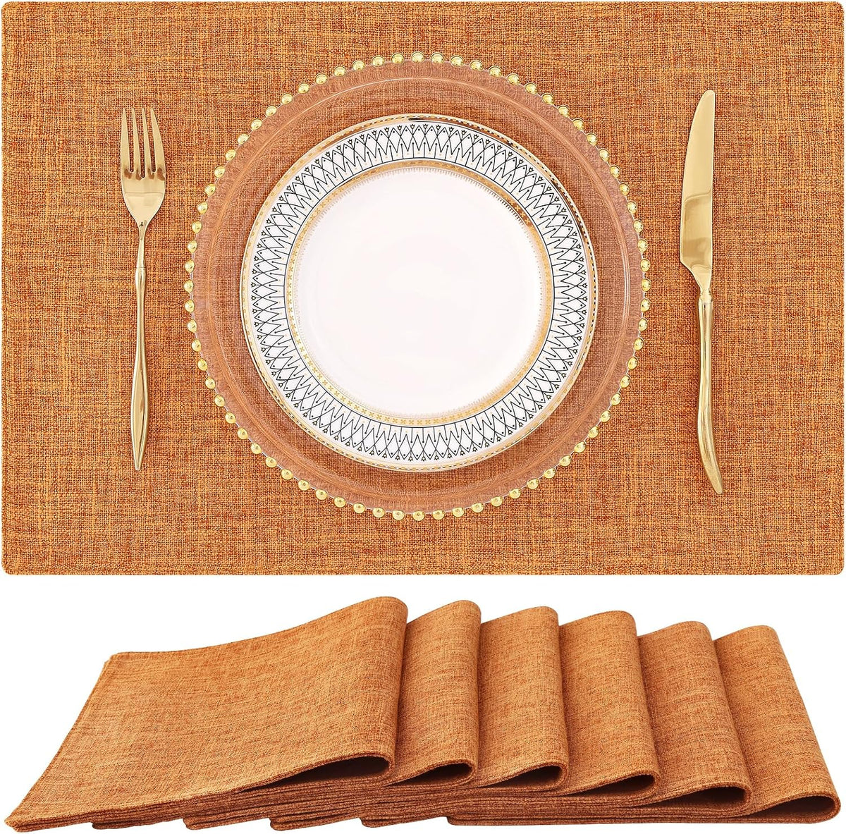 homing Faux Cotton Linen Placemats Set of 6, Cloth Dining Table Mats