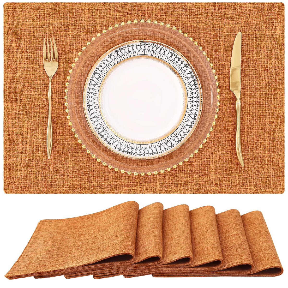 homing Faux Cotton Linen Placemats Set of 6, Cloth Dining Table Mats