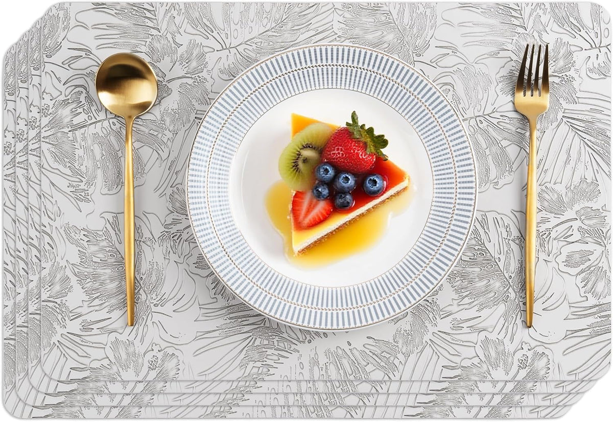 POLYTE Indoor/Outdoor Washable Vinyl Faux Leather Placemats, Set of 4