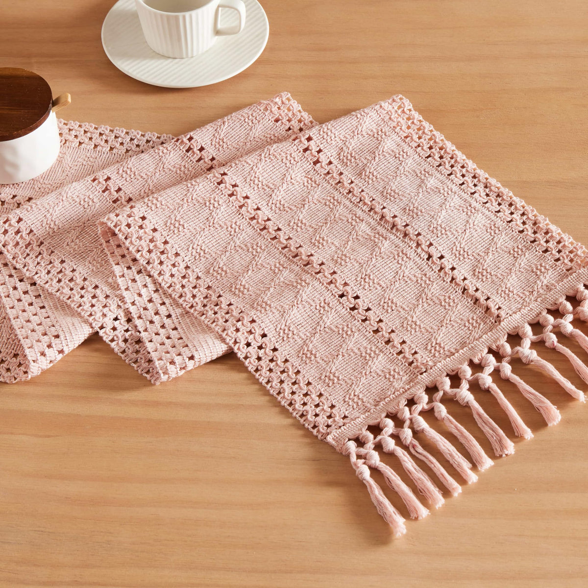 ZeeMart Macrame Style Boho Table Runner, 12x72 Inch Ivory