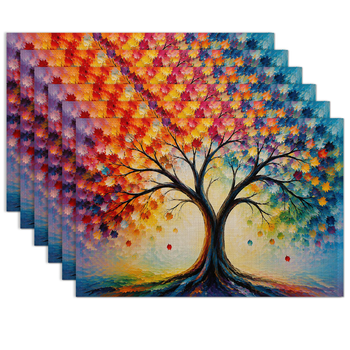 Colorful Tree of Life Dining Table Placemats Watercolor Abstract Place Mats