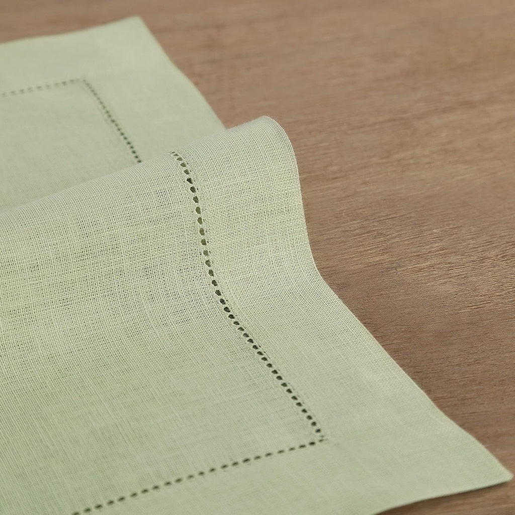 Solino Home 100% Pure Linen Placemats Green Hemstitch, 14 x 19 in, Set of 4