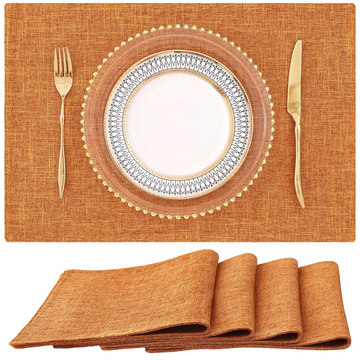homing Faux Cotton Linen Placemats Set of 6, Cloth Dining Table Mats
