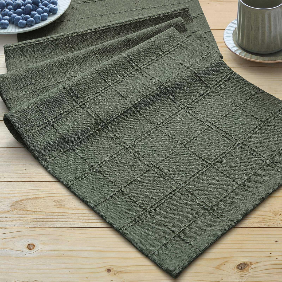 ZeeMart Linen Checked Farmhouse Table Runner, 13x72 Inches Neutral Beige
