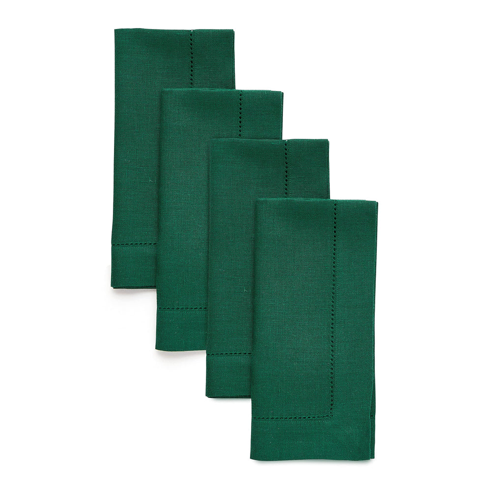 Solino Home 100% Pure Linen Placemats Green Hemstitch, 14 x 19 in, Set of 4