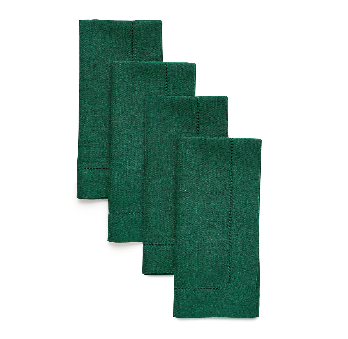 Solino Home 100% Pure Linen Placemats Green Hemstitch, 14 x 19 in, Set of 4