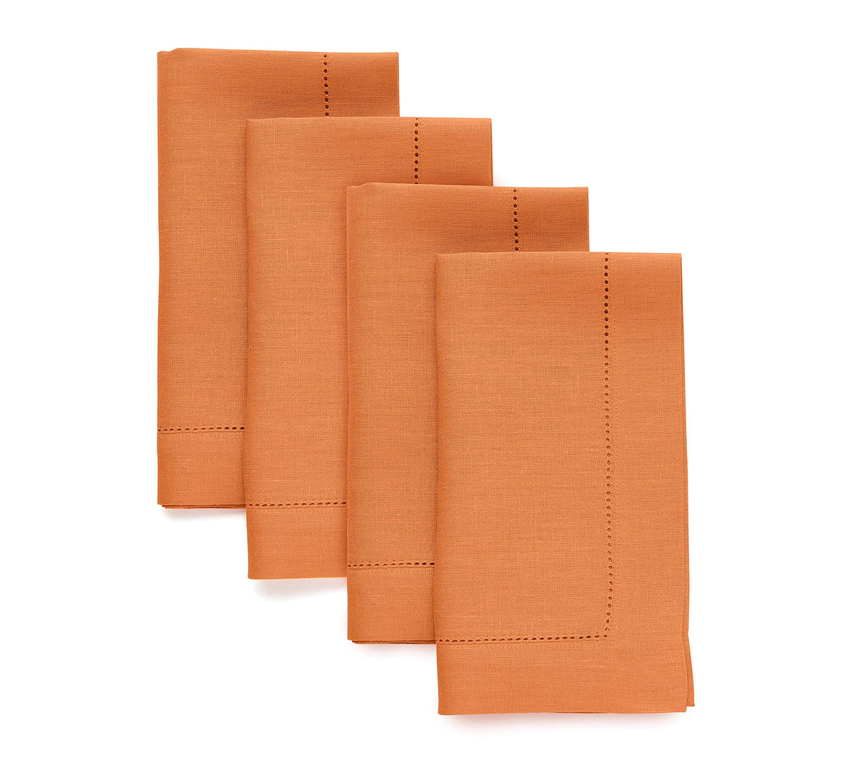 Solino Home 100% Pure Linen Placemats Green Hemstitch, 14 x 19 in, Set of 4