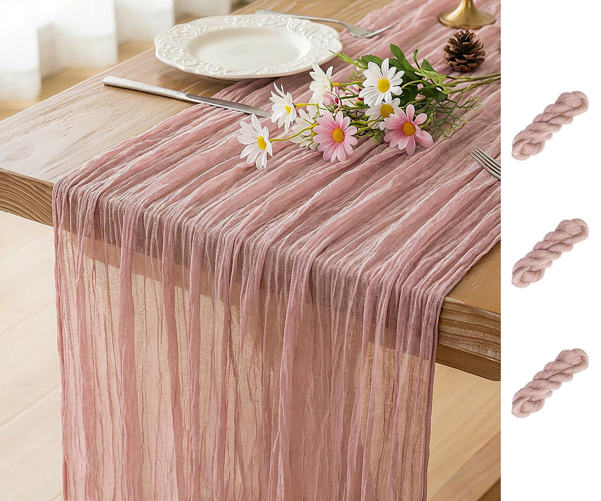 FEXIA Beige Cheesecloth Table Runner Gauze Rustic Boho Party Decoration