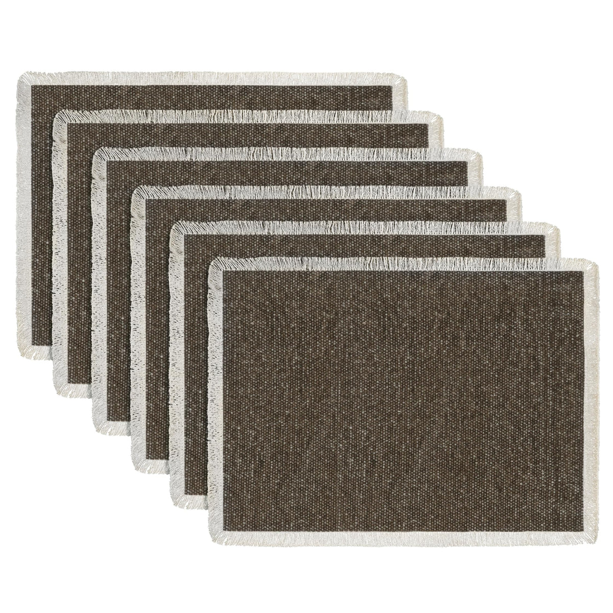 Hausattire Cotton Frayed Placemats Set of 4 Dining Table 14x14 Inch | Rustic Vintage Boho Washable Easter Placemat for Outdoor Parties BBQ's Wedding, Holiday, Special Occasions, Nubby Cotton - Brown
