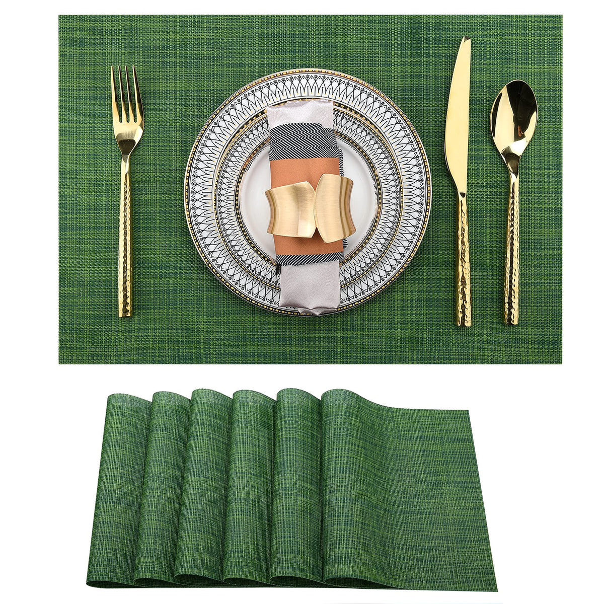 SLKQG Navy Blue Placemats Set of 8 - Easy Clean Washable Vinyl Placemats - Wipeable Heat Resistant Table Mats for Dining Table - 17x12 Inch (Navy Blue, 8)