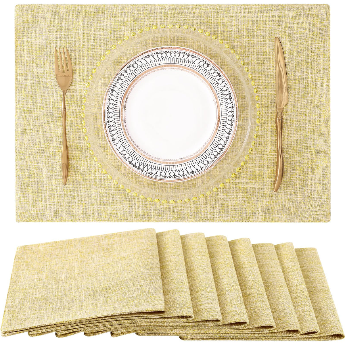 homing Faux Cotton Linen Placemats Set of 6, Cloth Dining Table Mats