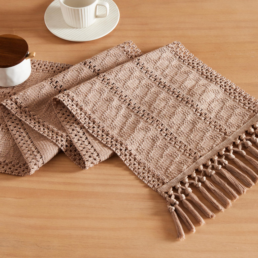 ZeeMart Macrame Style Boho Table Runner, 12x72 Inch Ivory