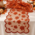Fall Decorations for Home - Orange Lace Fall Leaves Table Runner