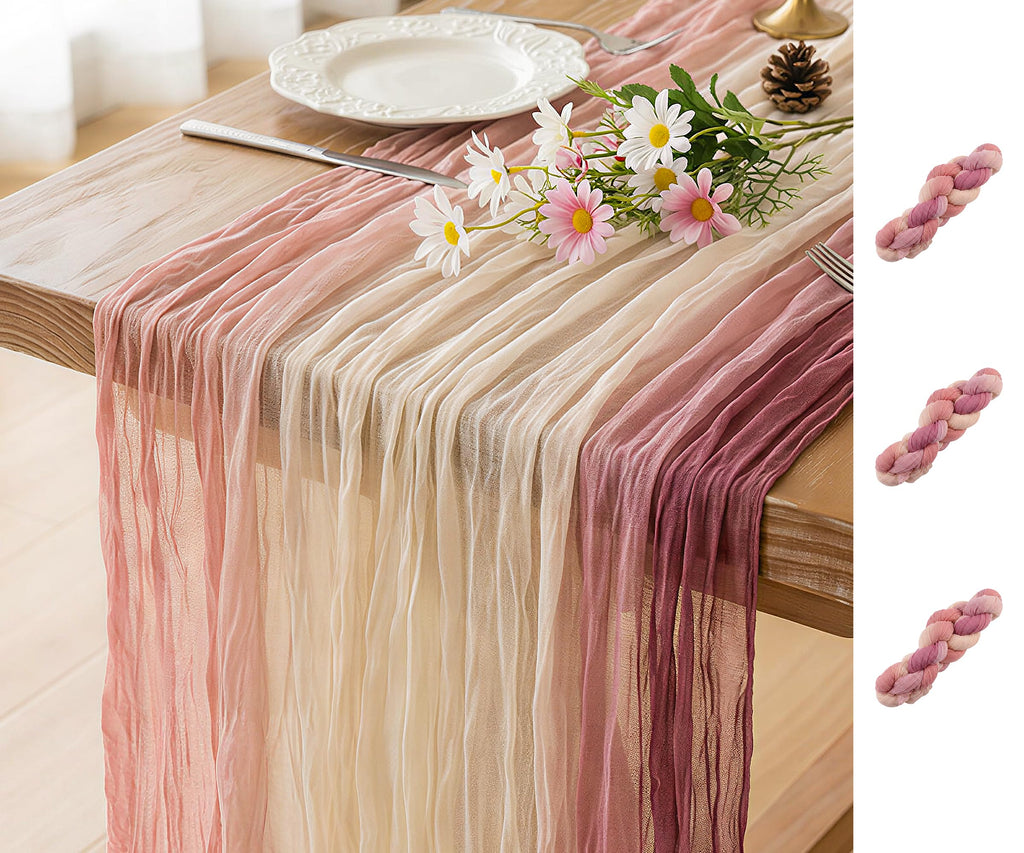 FEXIA Beige Cheesecloth Table Runner Gauze Rustic Boho Party Decoration
