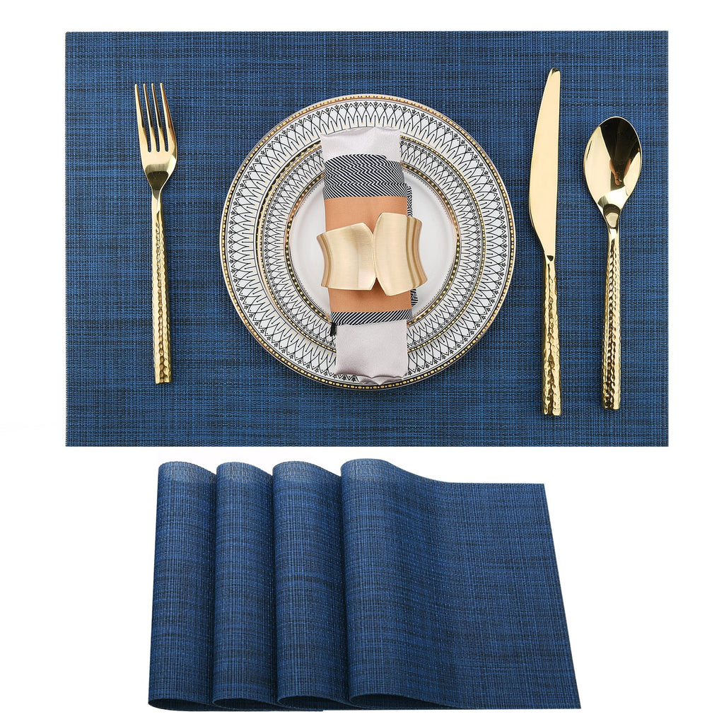 SLKQG Navy Blue Placemats Set of 8 - Easy Clean Washable Vinyl Placemats - Wipeable Heat Resistant Table Mats for Dining Table - 17x12 Inch (Navy Blue, 8)