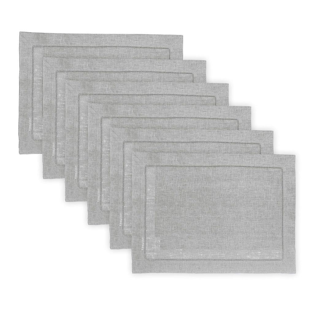 Solino Home 100% Pure Linen Placemats Green Hemstitch, 14 x 19 in, Set of 4