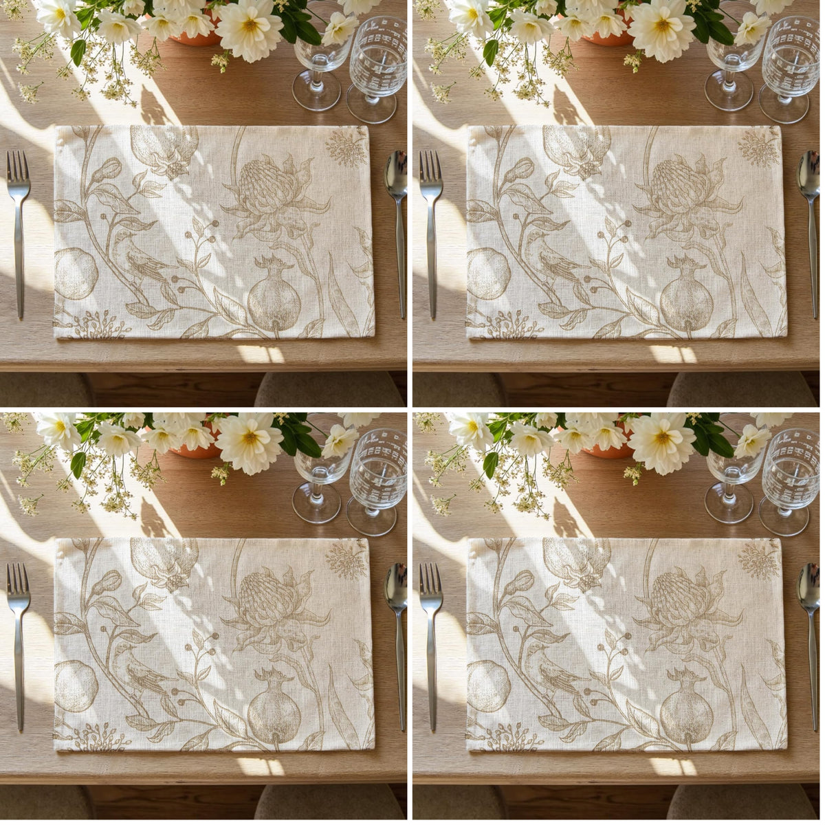 JINCHAN Linen Textured Placemats Set of 4 Farmhouse 13x19 Heathered Green