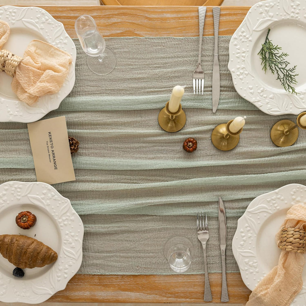 Sage Green Cheesecloth Table Runner 120 Inches Fall Party Home Decorations