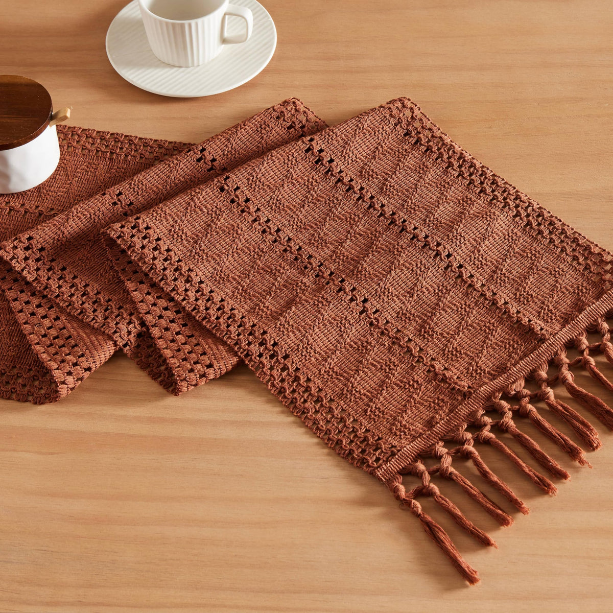 ZeeMart Macrame Style Boho Table Runner, 12x72 Inch Ivory