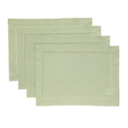 Solino Home 100% Pure Linen Placemats Green Hemstitch, 14 x 19 in, Set of 4